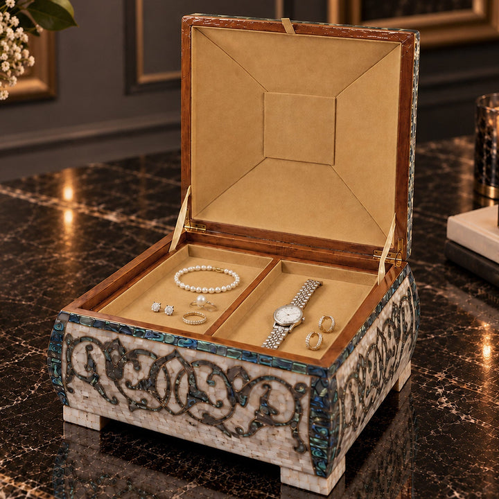 Handcrafted Wooden Box with Abalone Mother-of-Pearl Inlay - WAAH472