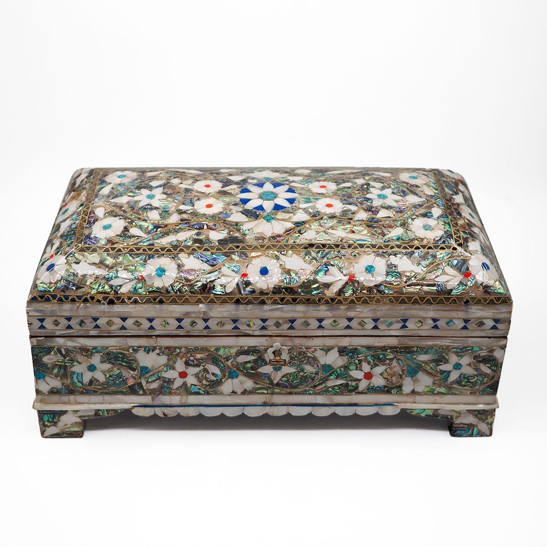 Handcrafted Wooden Box with Abalone Mother-of-Pearl Inlay - WAAH475