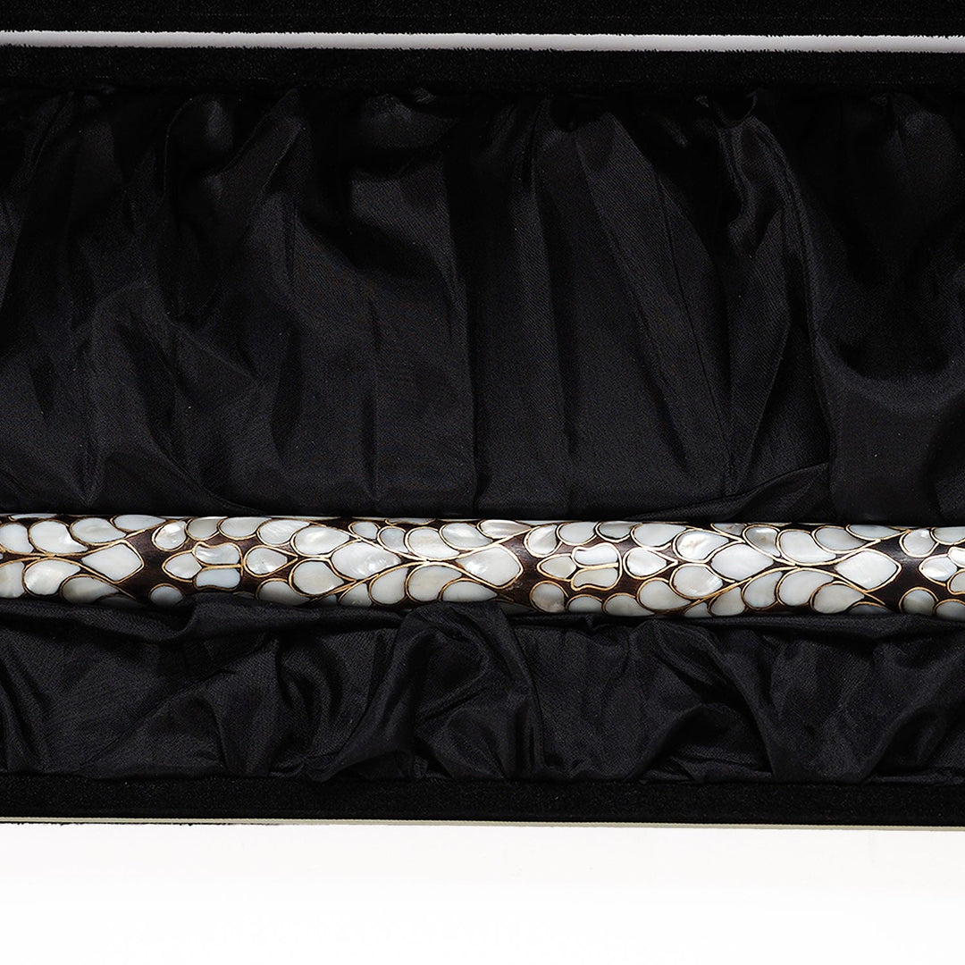 Handcrafted Wooden Walking Cane with Mother-of-Pearl and Copper Wire Inlay - WAAH477