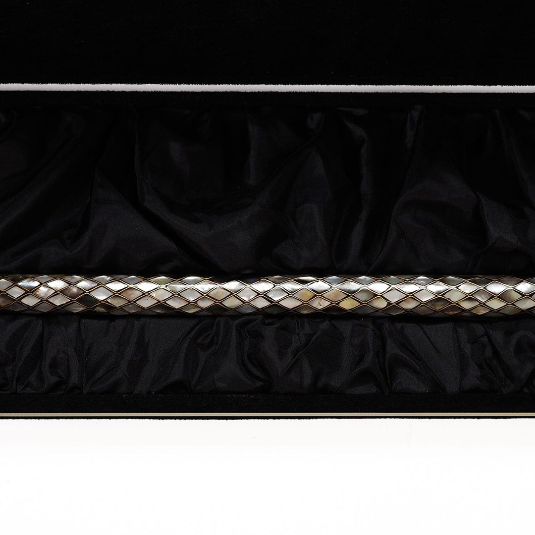 Handcrafted Wooden Walking Cane with Mother-of-Pearl and Copper Wire Inlay - WAAH478