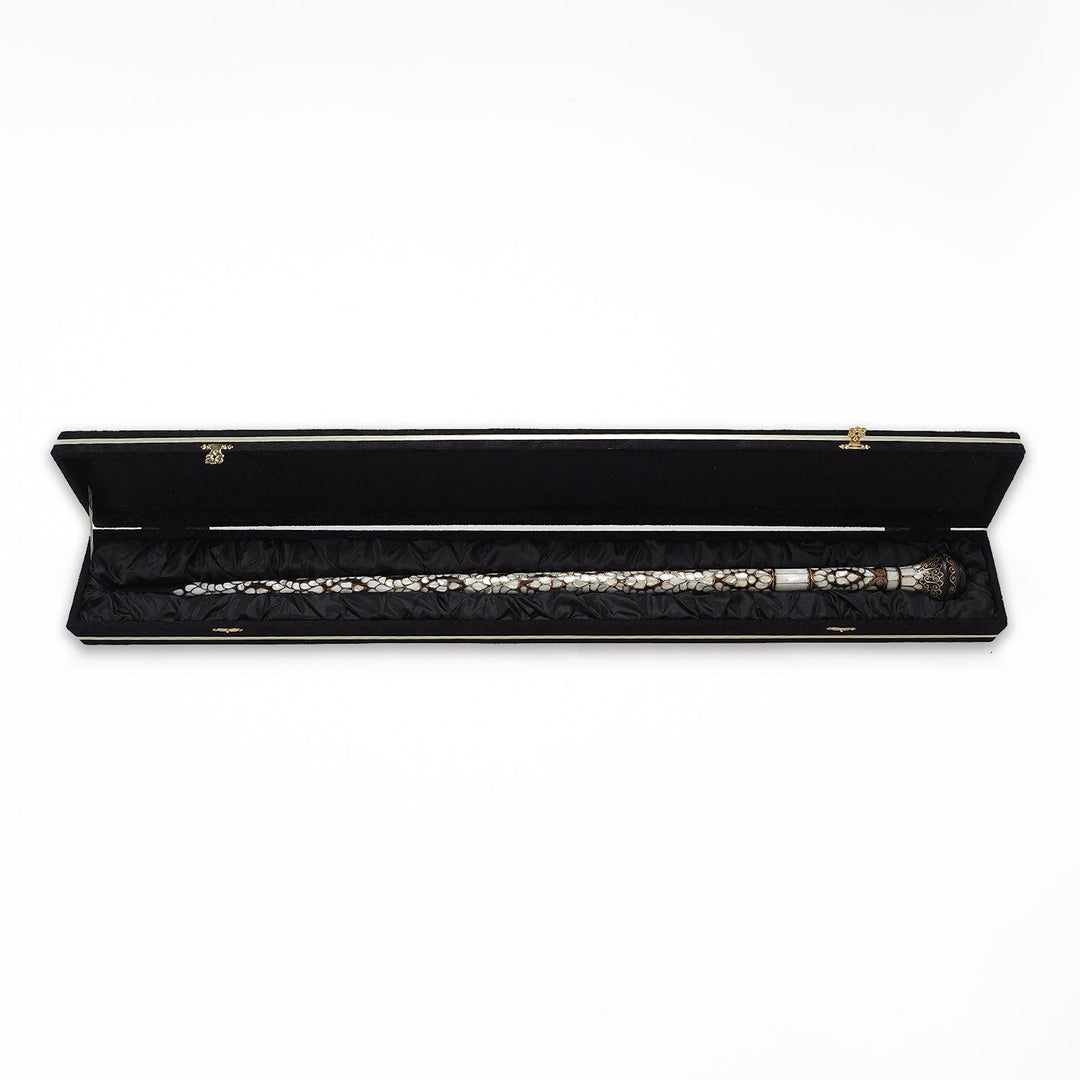 Handcrafted Wooden Walking Cane with Mother-of-Pearl and Copper Wire Inlay - WAAH480