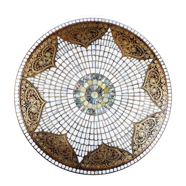Handmade Mother-of-Pearl Mosaic and Abalone Inlaid Filigree Wooden Side Table - WAAH482