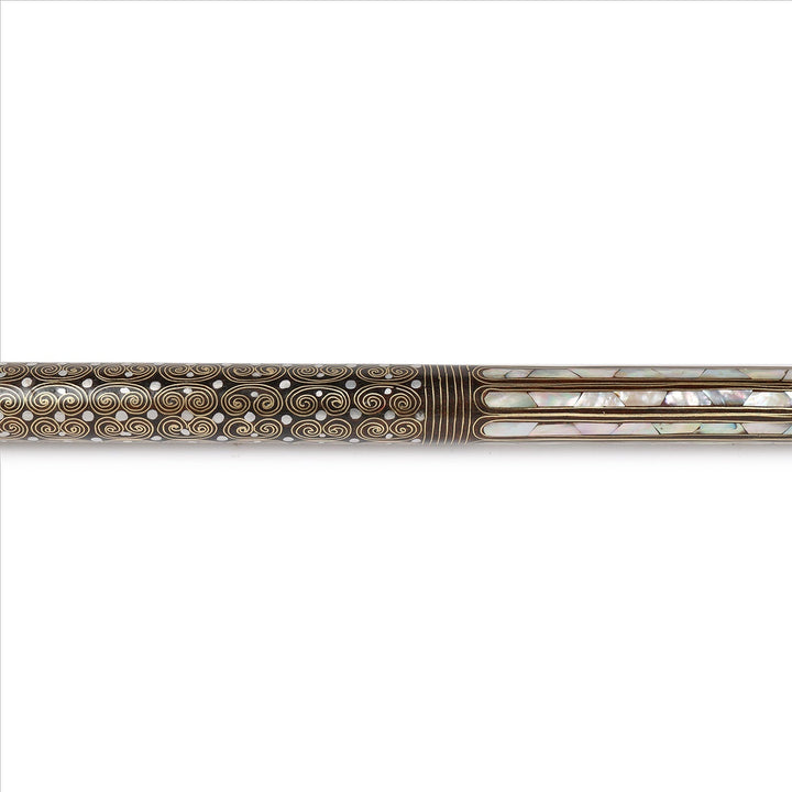 Handcrafted Wooden Walking Cane with Mother-of-Pearl &amp; Copper Wire Inlay - WAAH493