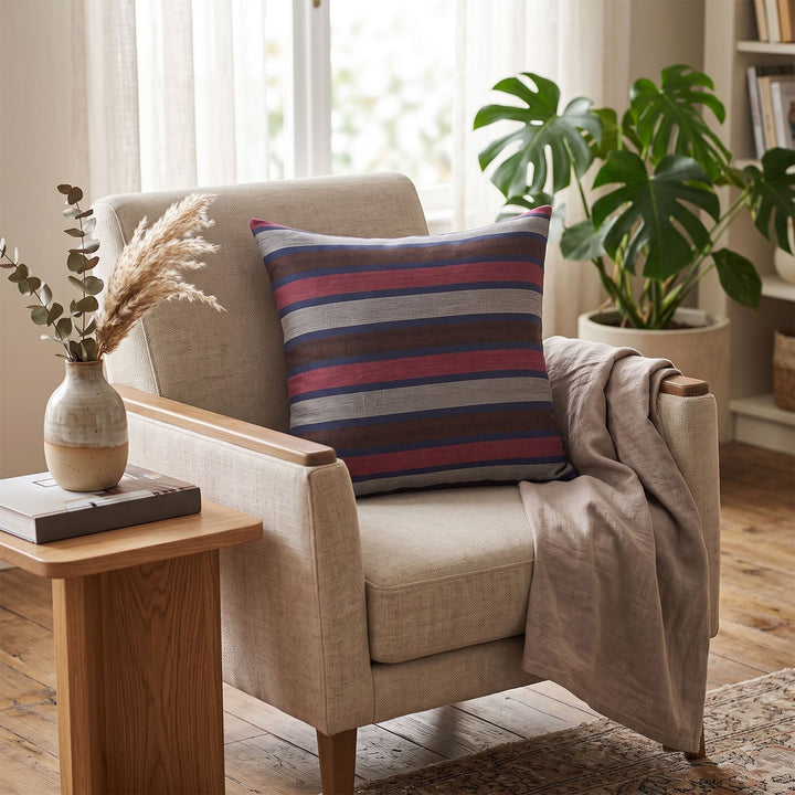 Grey &amp; Blue Striped Silk Kutnu Square Cushion Cover – WAK005