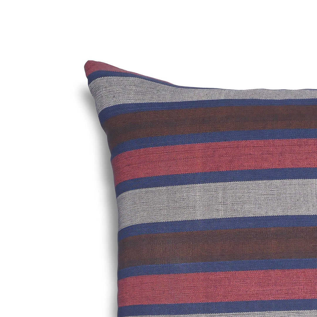 Grey &amp; Blue Striped Silk Kutnu Square Cushion Cover – WAK005