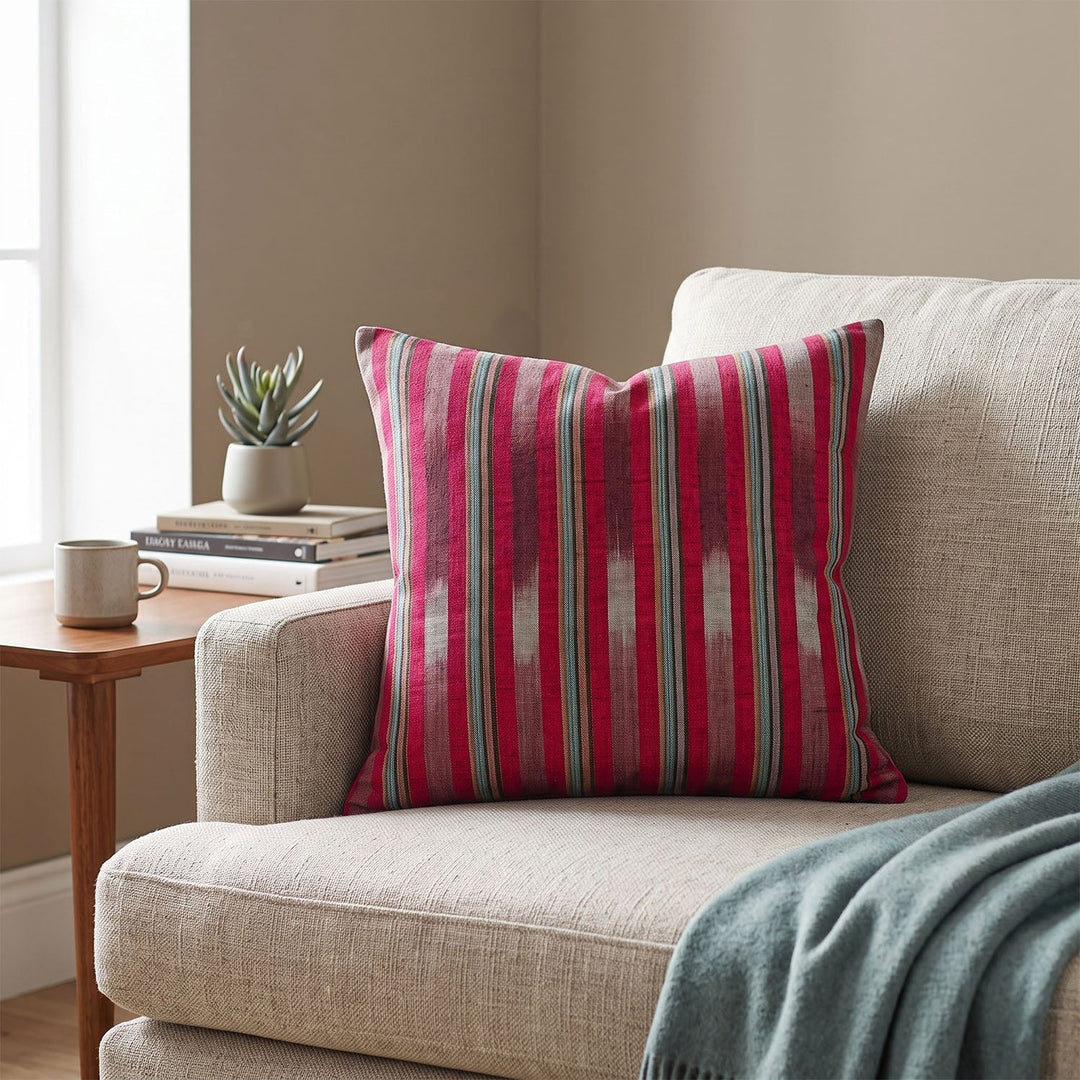 Fuchsia &amp; Purple Striped Silk Kutnu Square Cushion Cover – WAK001