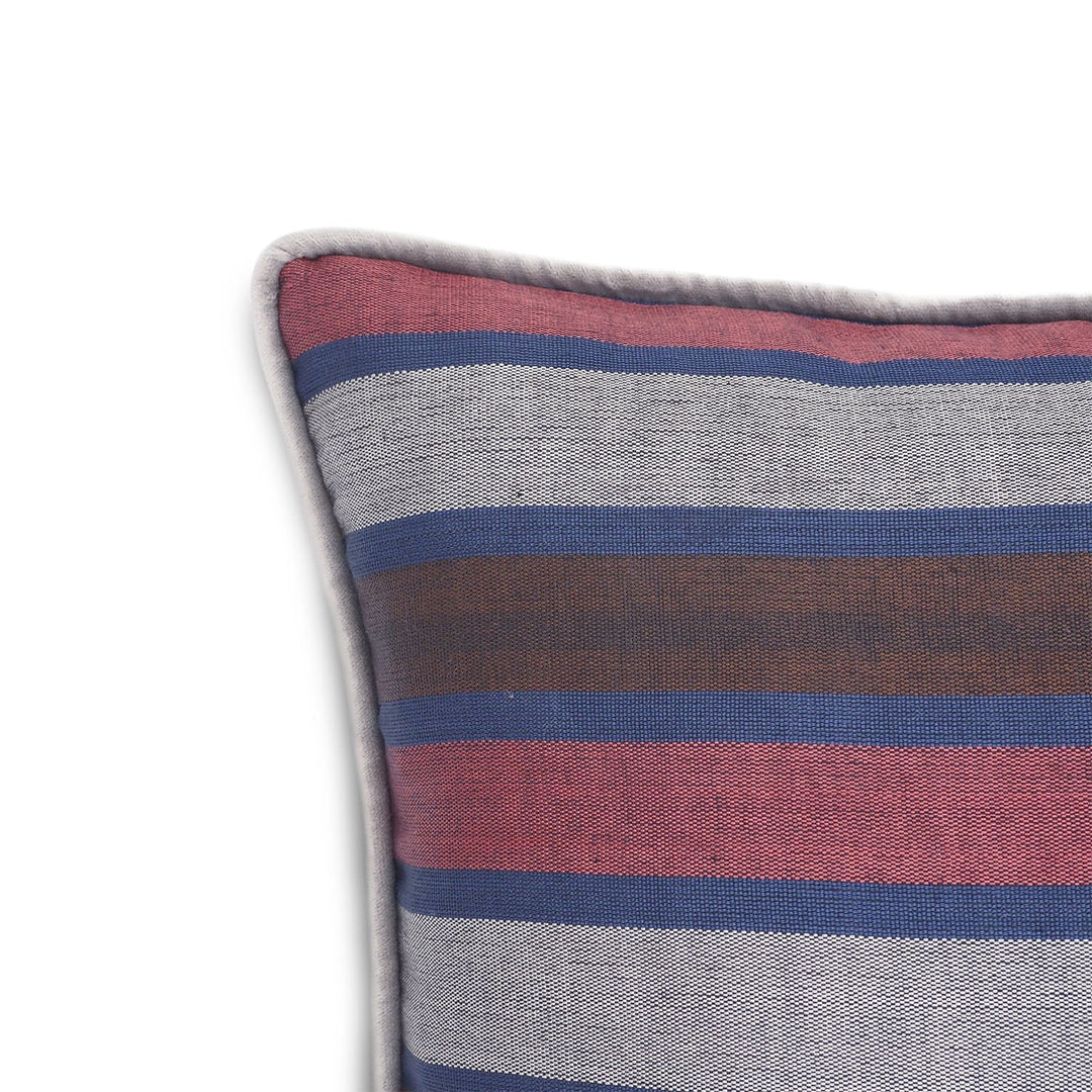 Grey &amp; Blue Striped Silk Kutnu Rectangular Cushion Cover – WAK006