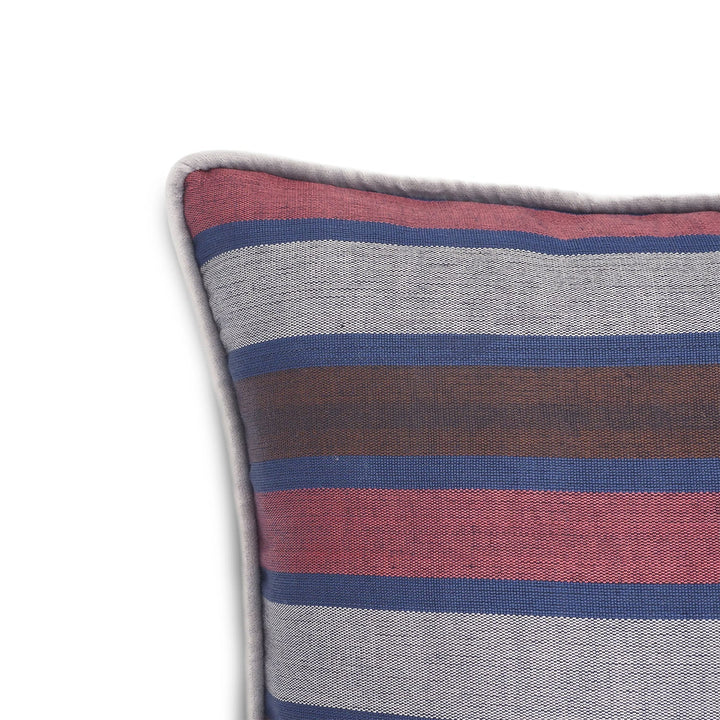 Grey &amp; Blue Striped Silk Kutnu Rectangular Cushion Cover – WAK006