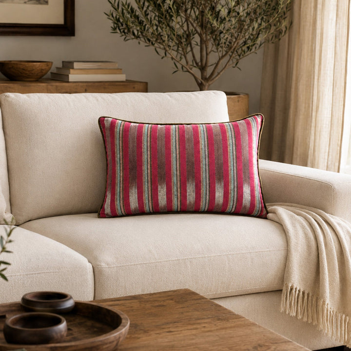Fuchsia &amp; Purple Striped Silk Kutnu Rectangular Cushion Cover – WAK002