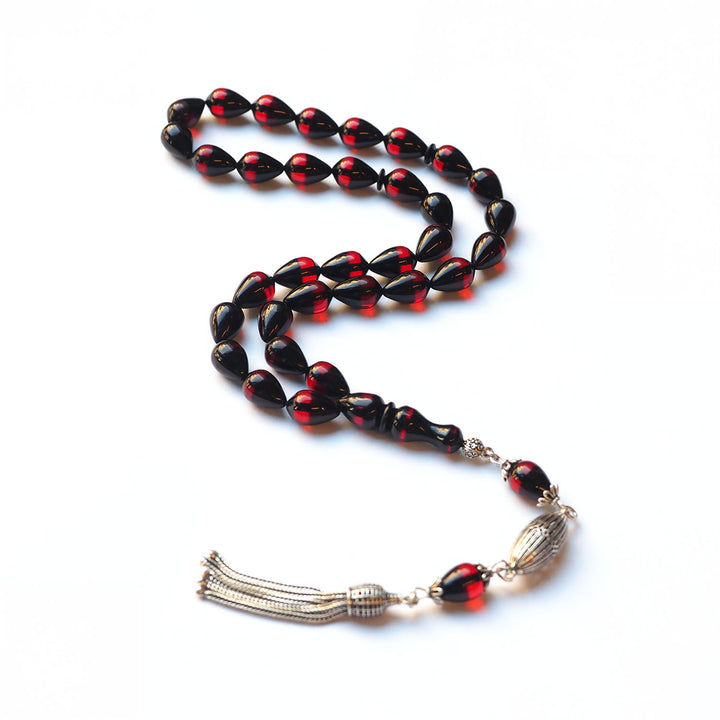 Silver Tassel Graded Pressed Fire Amber Tasbeeh – WATD168