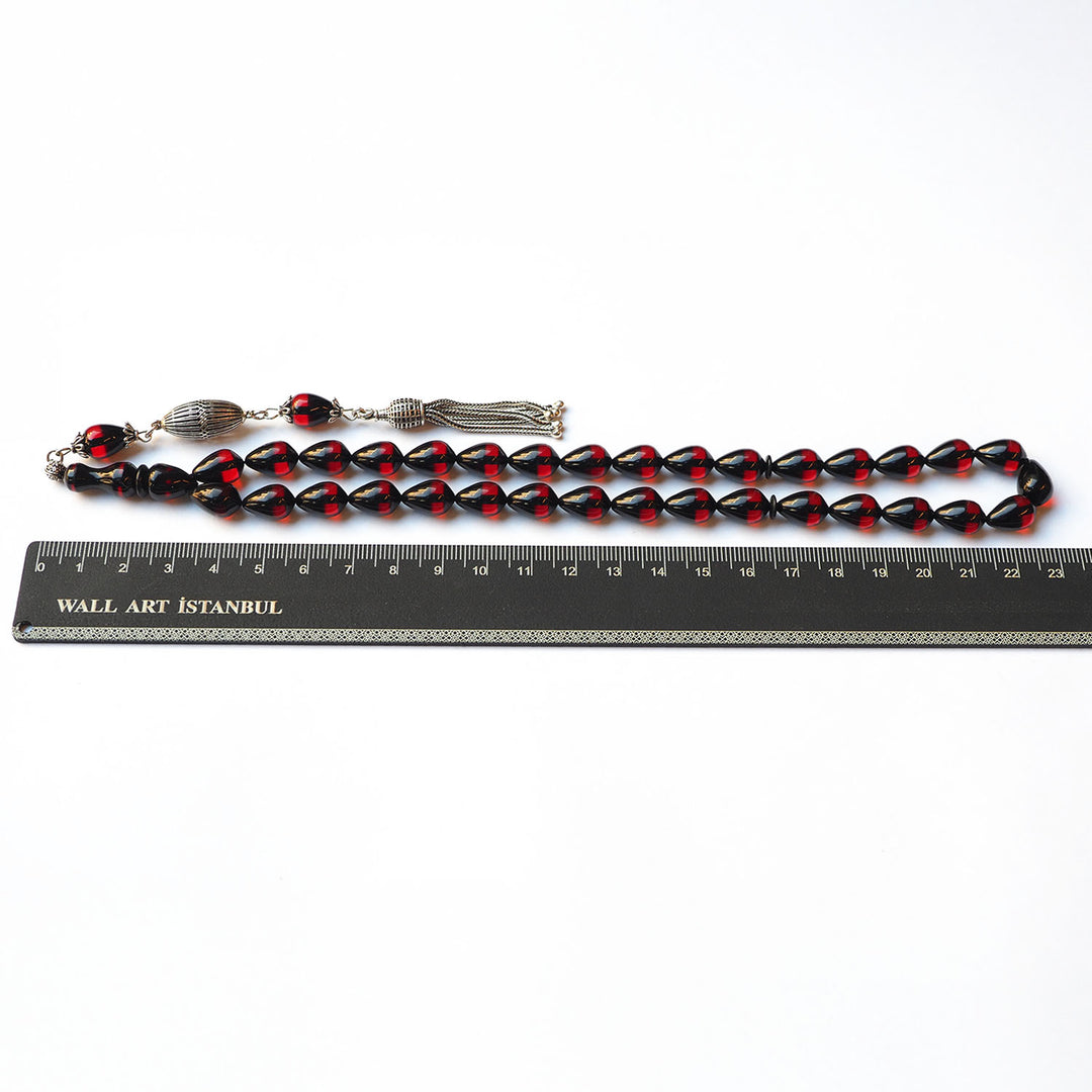 Silver Tassel Graded Pressed Fire Amber Tasbeeh – WATD168