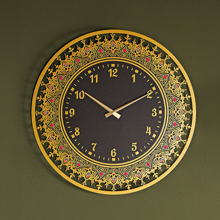 Islamic Patterned Metal Wall Clock with Latin Numerals - WAMS024