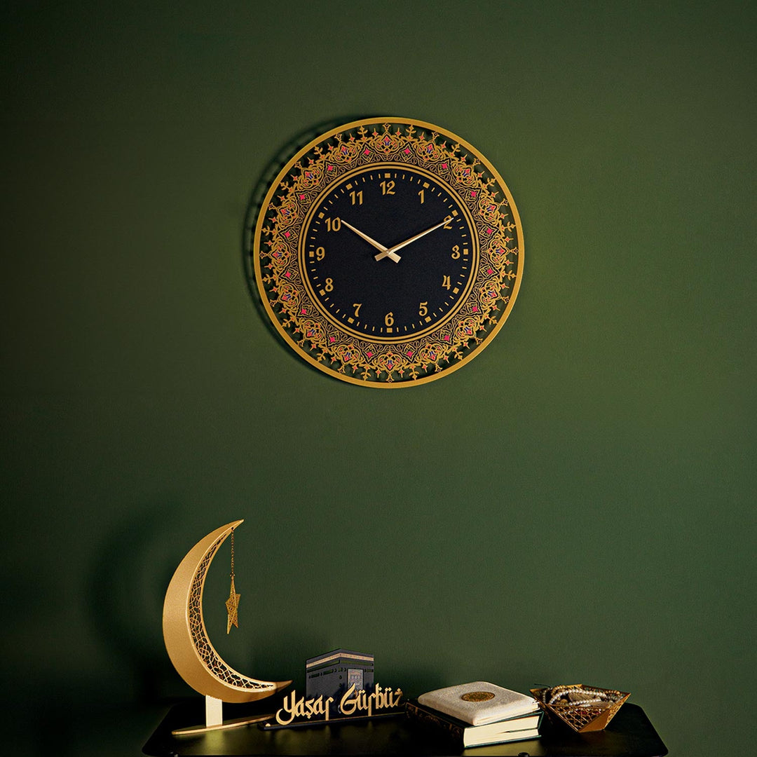 Islamic Patterned Metal Wall Clock with Latin Numerals - WAMS024