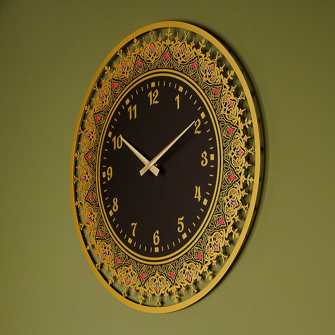 Islamic Patterned Metal Wall Clock with Latin Numerals - WAMS024