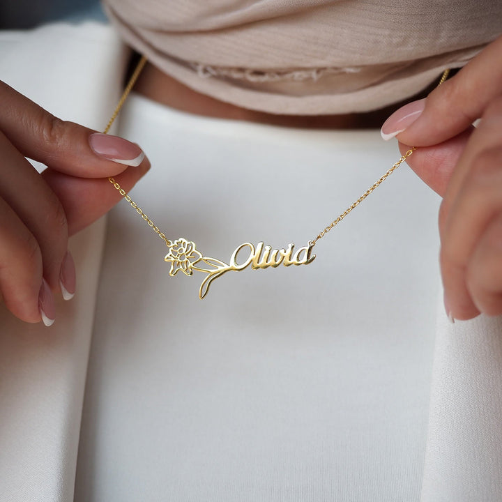 Custom Name & Birth Flower Necklace - WAMT032