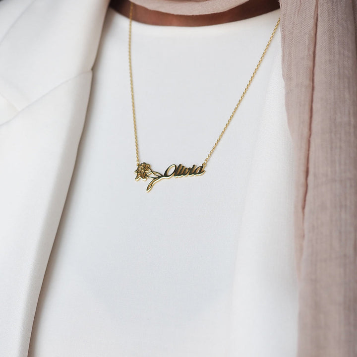 Custom Name & Birth Flower Necklace - WAMT032
