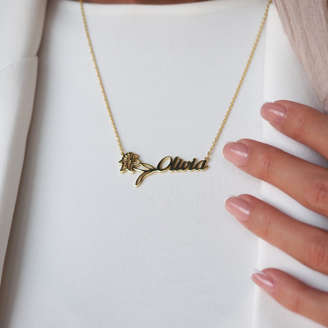 Custom Name & Birth Flower Necklace - WAMT032