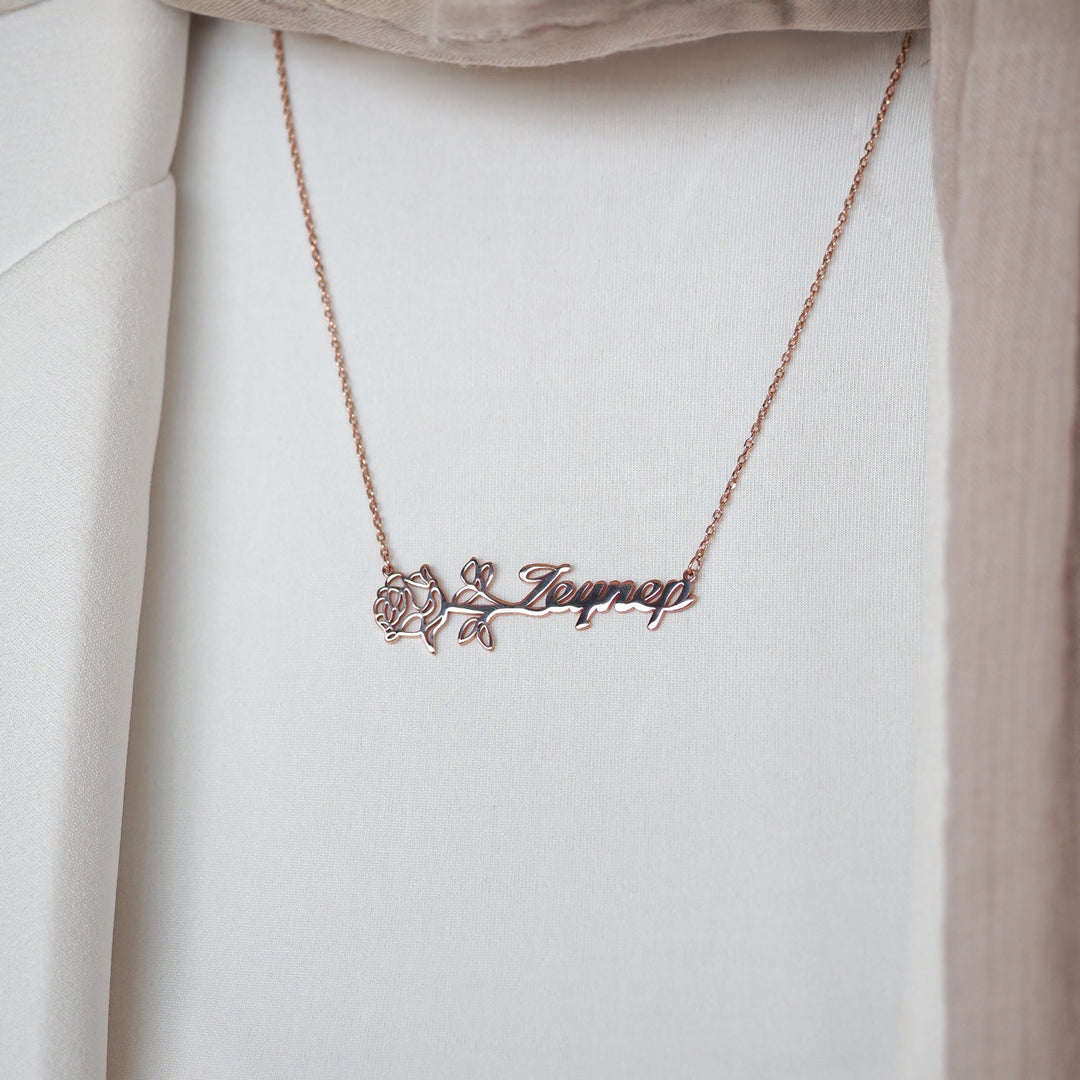 Custom Name & Birth Flower Necklace - WAMT032