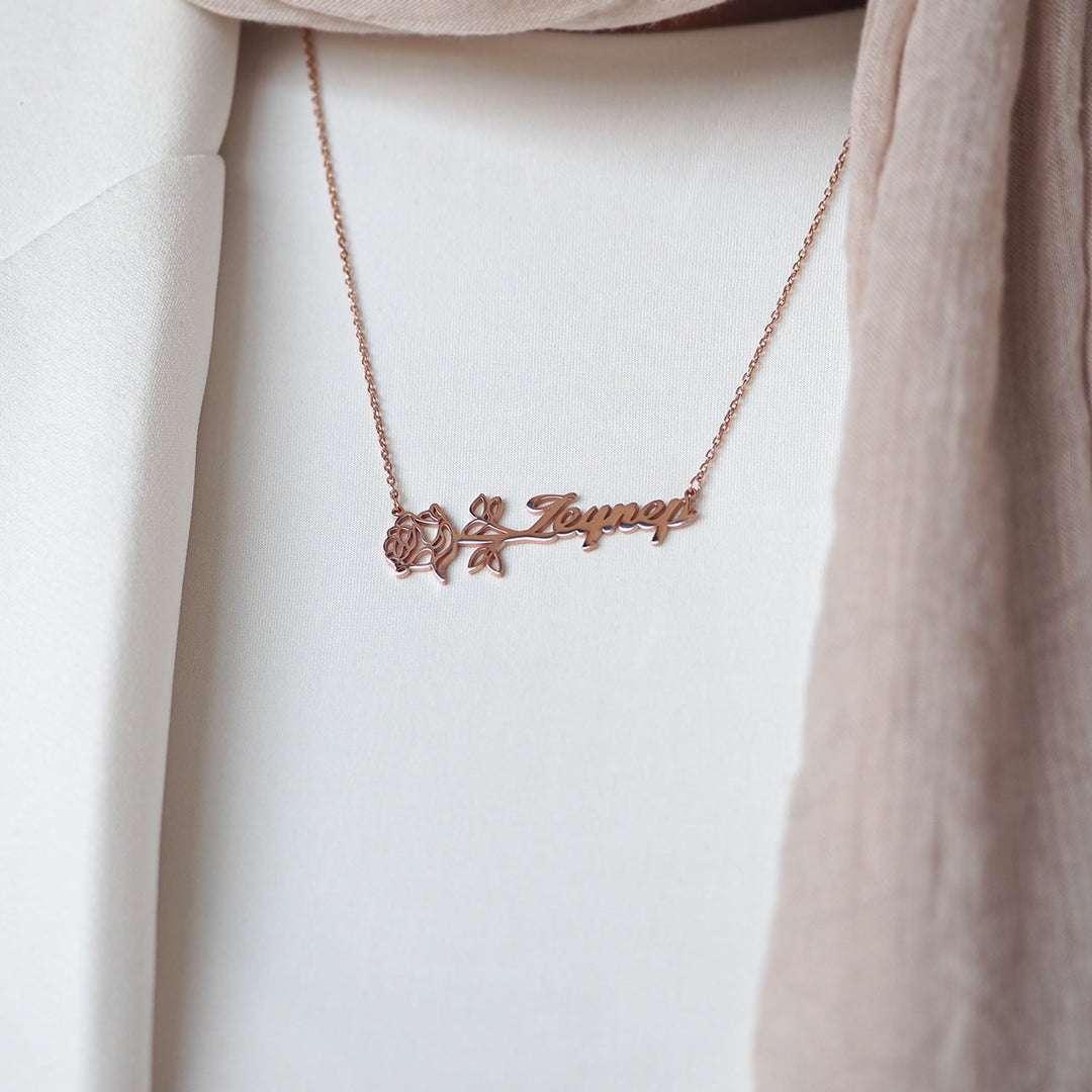 Custom Name & Birth Flower Necklace - WAMT032