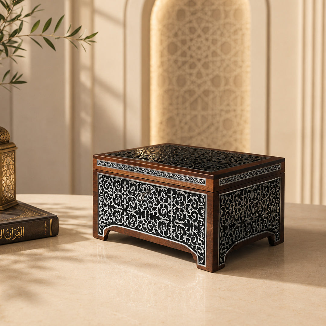 Silver Inlaid Wooden Chest – WAP017