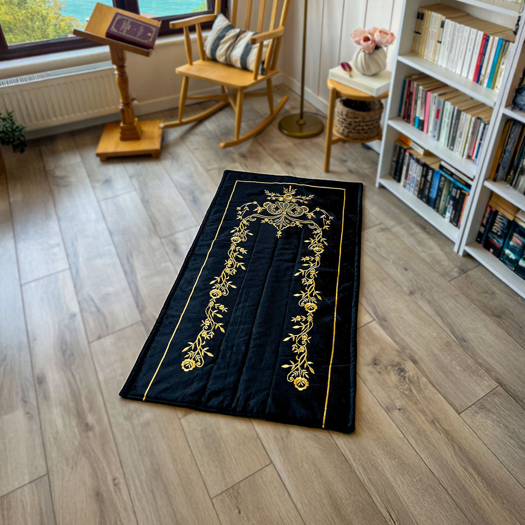 Islamic Inspired Rug Black Velvet Islamic Prayer Rug with Gold Embroidery – WAS019 – Wall ...