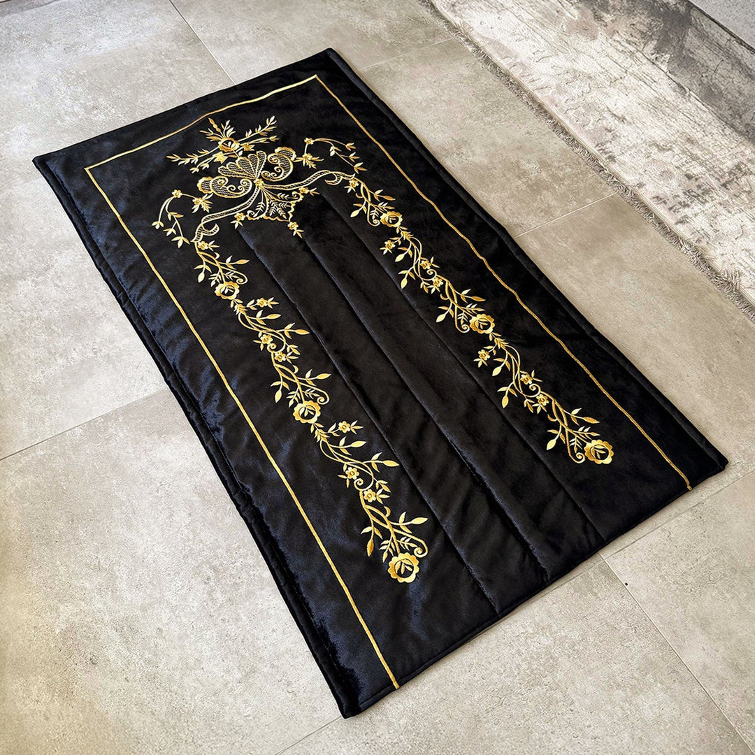 Islamic Inspired Rug Black Velvet Islamic Prayer Rug with Gold Embroidery – WAS019 – Wall ...
