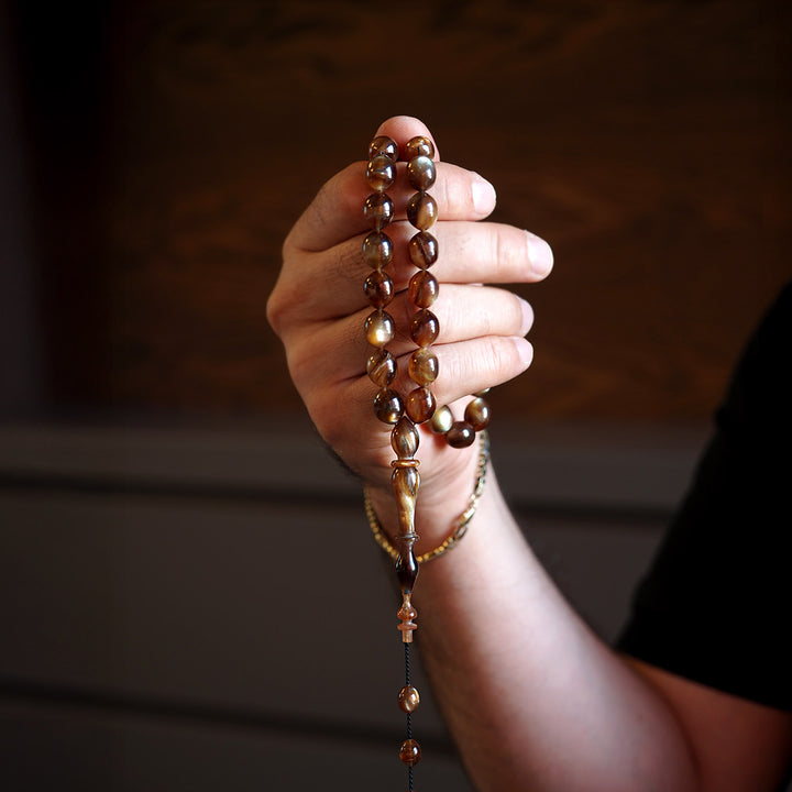 Handcrafted Pressed Fire Amber Tasbeeh – WATD002
