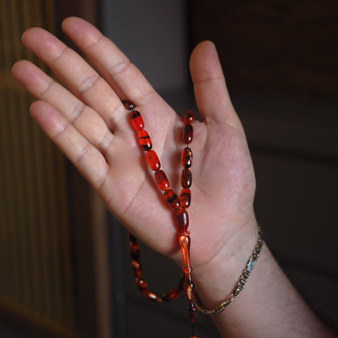 Handcrafted Pressed Fire Amber Tasbeeh – WATD005