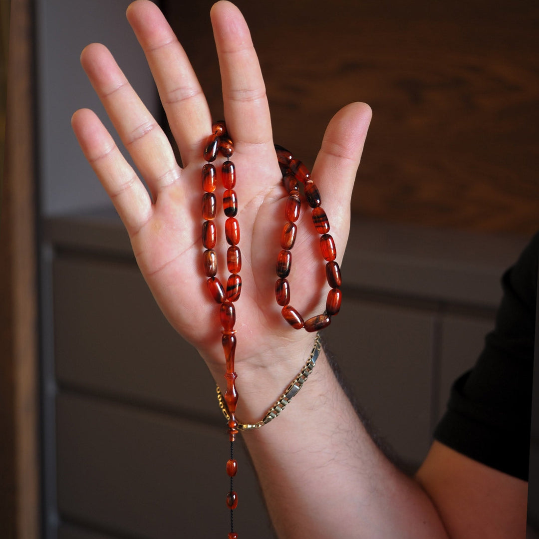 Handcrafted Pressed Fire Amber Tasbeeh – WATD005