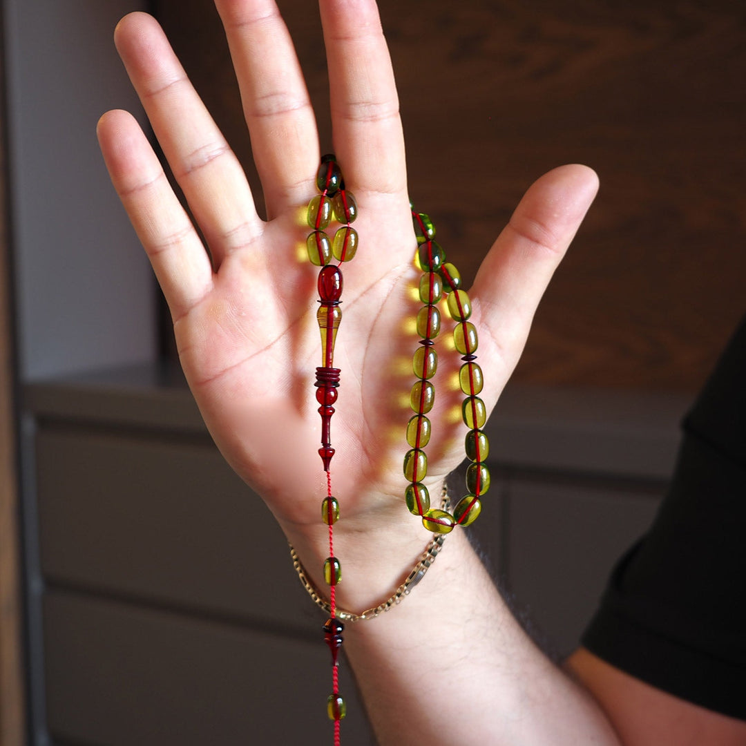 Handcrafted Pressed Fire Amber Tasbeeh – WATD006