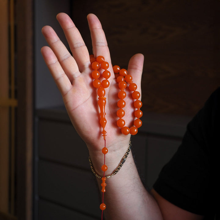 Handcrafted Pressed Fire Amber Tasbeeh – WATD003