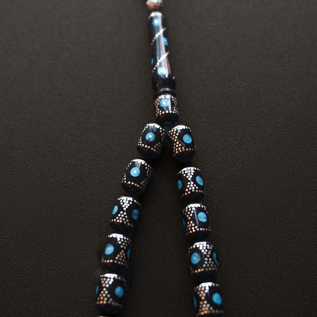 Genuine Oltu Stone & Turquoise Tasbeeh with 1000-Pure Silver Detailing - WATD027
