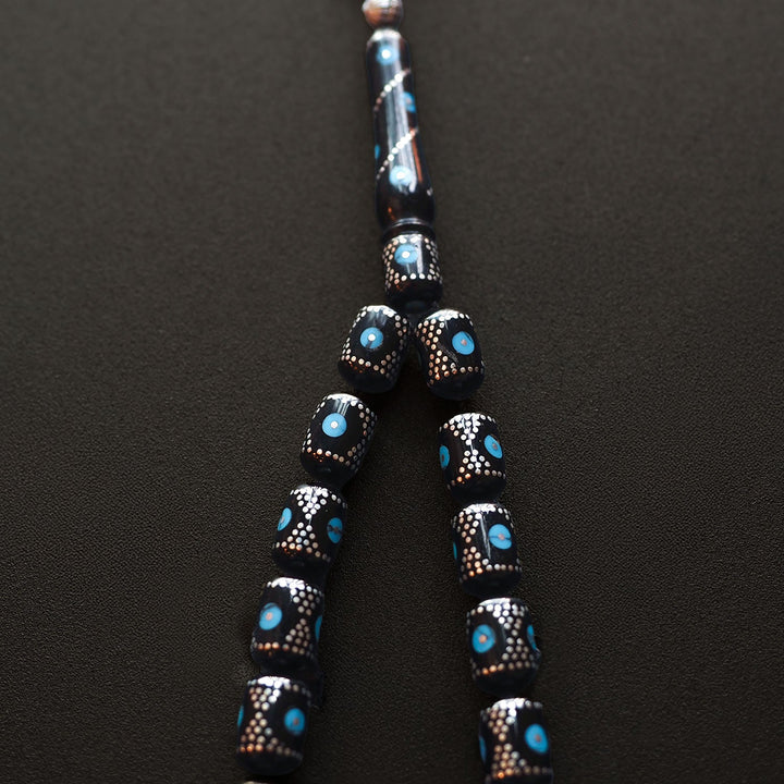 Genuine Oltu Stone & Turquoise Tasbeeh with 1000-Pure Silver Detailing - WATD027