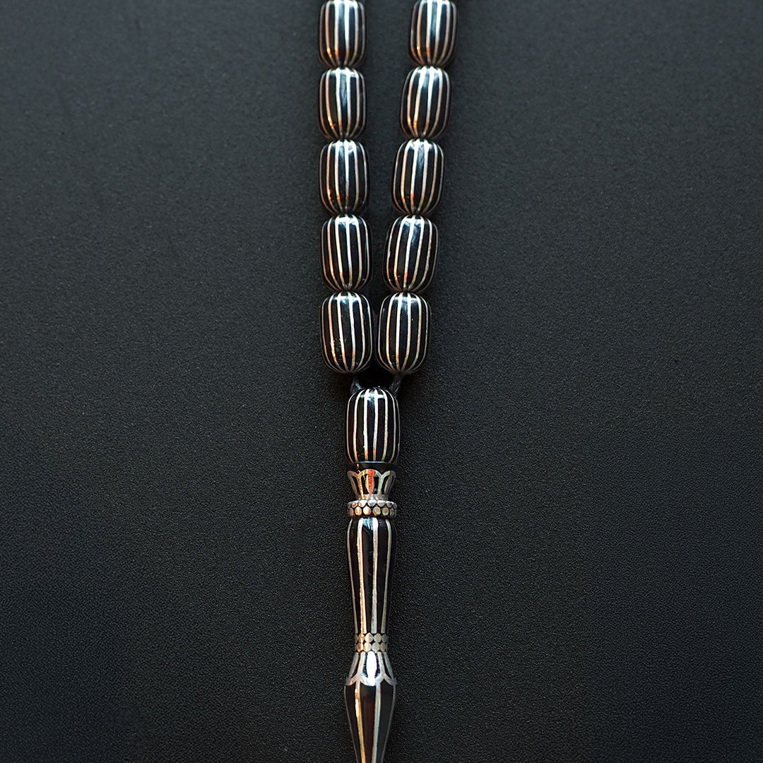 Genuine Oltu Stone 16-Cut Design with Sterling Silver Hand-Engraved Imam Bead & Special Tassel - WATD029