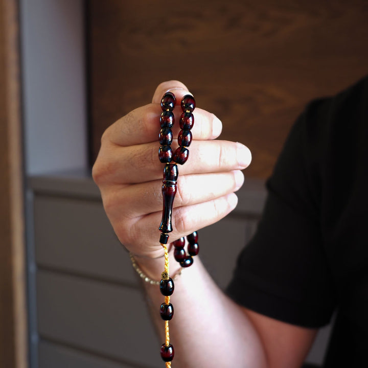 Oven-Treated Rod-Cut Pressed Fire Amber Tasbeeh – Graded Beads – WATD030
