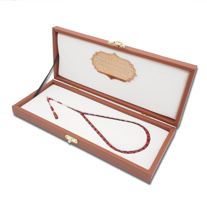 Mastercrafted Diamond-Detailed Red Pressed Amber Tasbeeh (Special Box) - WATD1089