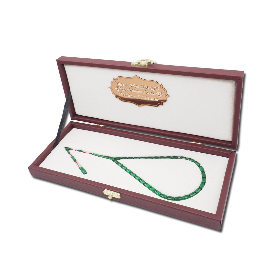 Mastercrafted Diamond-Detailed Light Green Pressed Amber Tasbeeh (Special Box) - WATD1092