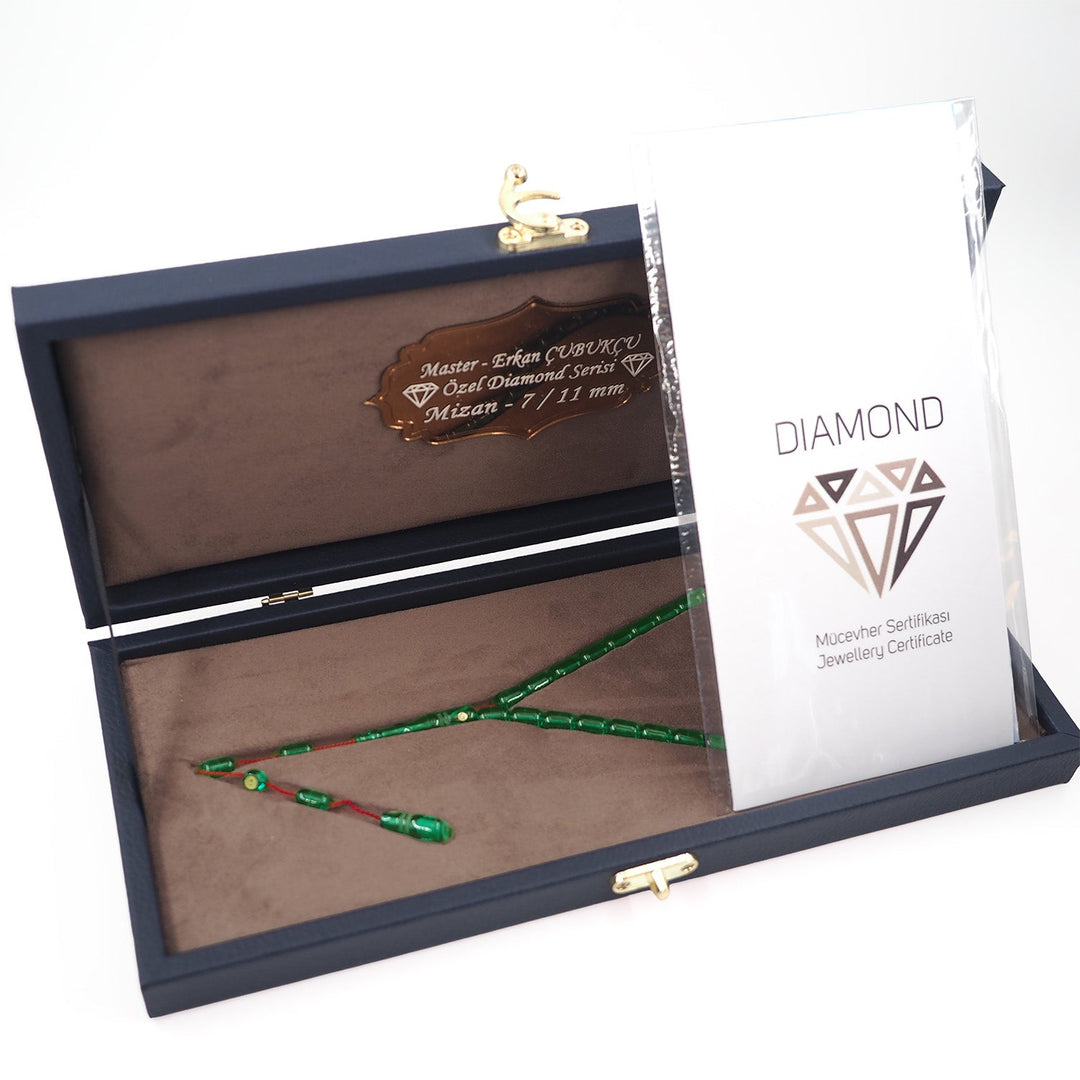 Mastercrafted Diamond-Detailed Light Green Pressed Amber Tasbeeh (Special Box) - WATD1092