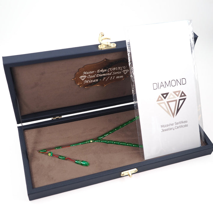 Mastercrafted Diamond-Detailed Light Green Pressed Amber Tasbeeh (Special Box) - WATD1092