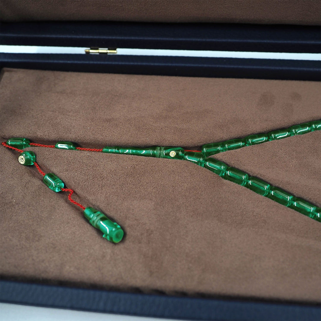 Mastercrafted Diamond-Detailed Light Green Pressed Amber Tasbeeh (Special Box) - WATD1092