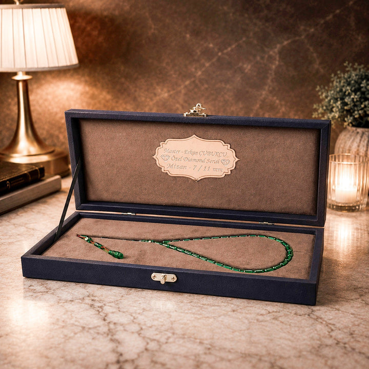 Mastercrafted Diamond-Detailed Light Green Pressed Amber Tasbeeh (Special Box) - WATD1092