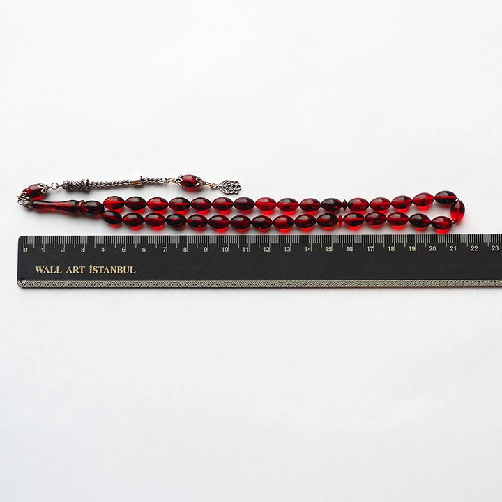 Pressed Fire Amber Silver Tasbeeh – WATD112