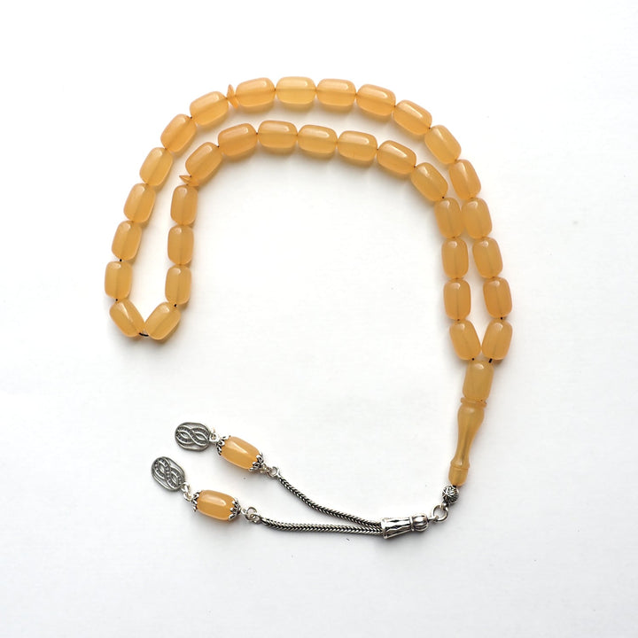Pressed Fire Amber Silver Tasbeeh – WATD119