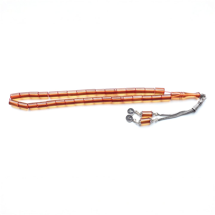 Pressed Fire Amber Silver Tasbeeh – WATD123