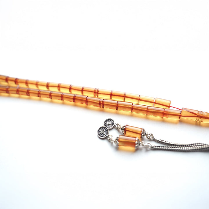 Pressed Fire Amber Silver Tasbeeh – WATD123