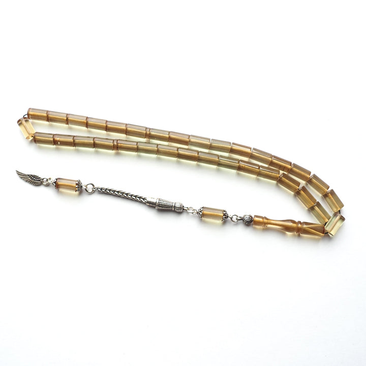 Pressed Fire Amber Silver Tasbeeh – WATD124