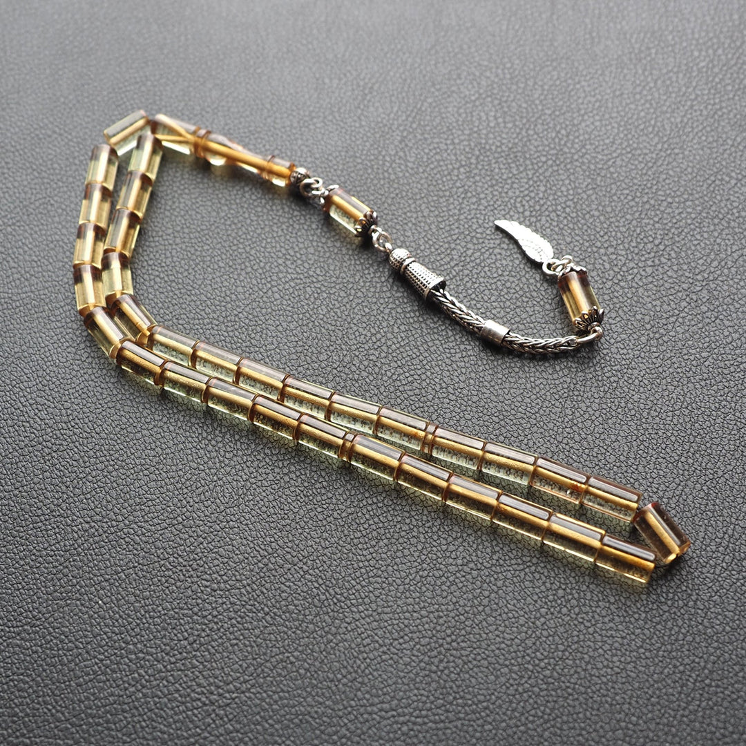 Pressed Fire Amber Silver Tasbeeh – WATD124