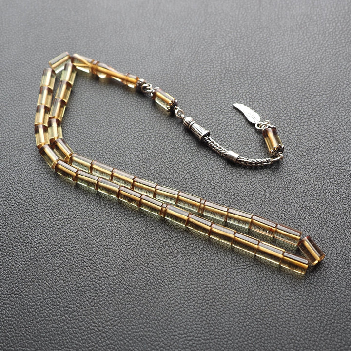 Pressed Fire Amber Silver Tasbeeh – WATD124