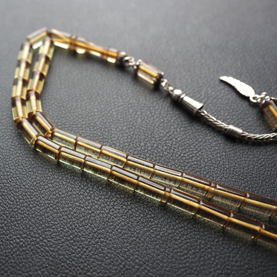 Pressed Fire Amber Silver Tasbeeh – WATD124