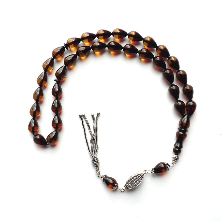 Silver Tassel Graded Pressed Fire Amber Tasbeeh – WATD127